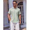 COOFANDY Men’s Linen Shirts Short Sleeve Casual Shirts Summer Beach Button Down Shirts with Pocket(Light Green)