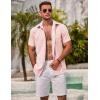 COOFANDY Men’s Linen Shirts Short Sleeve Casual Shirts Summer Beach Button Down Shirts with Pocket(Light Pink)