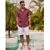 COOFANDY Men’s Linen Shirts Short Sleeve Casual Shirts Summer Beach Button Down Shirts with Pocket(Wine Red)