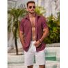 COOFANDY Men’s Linen Shirts Short Sleeve Casual Shirts Summer Beach Button Down Shirts with Pocket(Wine Red)