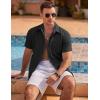 COOFANDY Men’s Linen Short Sleeve Button Down Shirts Casual Summer Beach Vacation Shirts(Black)