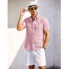 COOFANDY Men’s Linen Short Sleeve Button Down Shirts Casual Summer Beach Vacation Shirts(Lotus Pink)