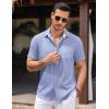 COOFANDY Men’s Linen Short Sleeve Button Down Shirts Casual Summer Beach Vacation Shirts(True Blue)