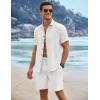 COOFANDY Men’s Linen Shorts Casual Summer Beach Shorts Elastic Waist Drawstring Vacation Shorts with Pockets(A_white)