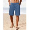 COOFANDY Men’s Linen Shorts Casual Summer Beach Shorts Elastic Waist Drawstring Vacation Shorts with Pockets(Dark Blue)