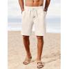 COOFANDY Men’s Linen Shorts Casual Summer Beach Shorts Elastic Waist Drawstring Vacation Shorts with Pockets(Linen Khaki)