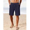 COOFANDY Men’s Linen Shorts Casual Summer Beach Shorts Elastic Waist Drawstring Vacation Shorts with Pockets(Navy Blue)