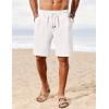 COOFANDY Men’s Linen Shorts Casual Summer Beach Shorts Elastic Waist Drawstring Vacation Shorts with Pockets(White)