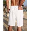 COOFANDY Men’s Linen Shorts Casual Summer Beach Shorts Elastic Waist Drawstring Vacation Shorts with Pockets(White)