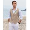 COOFANDY Men’s Linen Vest Casual Linen Slim Fit Suit Vests Dress Waistcoat Wedding Business Prom(Khaki)