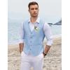 COOFANDY Men’s Linen Vest Casual Linen Slim Fit Suit Vests Dress Waistcoat Wedding Business Prom(Light Blue)