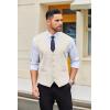 COOFANDY Men’s Linen Vest Casual Linen Slim Fit Suit Vests Dress Waistcoat Wedding Business Prom(Light Khaki)