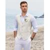 COOFANDY Men’s Linen Vest Casual Linen Slim Fit Suit Vests Dress Waistcoat Wedding Business Prom(Light Khaki)