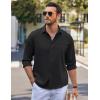 COOFANDY Men’s Long Sleeve Button Down Shirts Casual Cotton Linen Shirts Summer Beach Shirt with Pocket(Black)