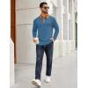 COOFANDY Mens Long Sleeve Polo Shirts Casual Button Collared Shirts Raglan Golf T Shirt(Denim Blue)