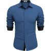 COOFANDY Men’s Long Sleeve Wrinkle Free Dress Shirts Inner Contrast Business Casual Button Down Shirt(Navy)