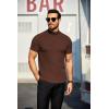 COOFANDY Mens Mock Turtleneck Sweater Short Sleeve Turtle Neck Sweaters Casual Ribbed Knited Pullover Tops Solid Basic Tee(Brown)