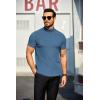 COOFANDY Mens Mock Turtleneck Sweater Short Sleeve Turtle Neck Sweaters Casual Ribbed Knited Pullover Tops Solid Basic Tee(Dark Blue)