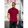COOFANDY Mens Mock Turtleneck Sweater Short Sleeve Turtle Neck Sweaters Casual Ribbed Knited Pullover Tops Solid Basic Tee(Dark Red)