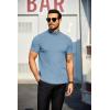 COOFANDY Mens Mock Turtleneck Sweater Short Sleeve Turtle Neck Sweaters Casual Ribbed Knited Pullover Tops Solid Basic Tee(Light Blue)