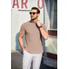 COOFANDY Mens Mock Turtleneck Sweater Short Sleeve Turtle Neck Sweaters Casual Ribbed Knited Pullover Tops Solid Basic Tee(Light Khaki)