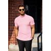 COOFANDY Mens Mock Turtleneck Sweater Short Sleeve Turtle Neck Sweaters Casual Ribbed Knited Pullover Tops Solid Basic Tee(Pink)
