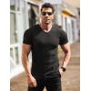 COOFANDY Men’s Muscle T Shirts Stretch Short Sleeve V Neck Bodybuilding Workout Tee Shirts Ribbed Knit Shirt(01-black)