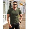 COOFANDY Men’s Muscle T Shirts Stretch Short Sleeve V Neck Bodybuilding Workout Tee Shirts Ribbed Knit Shirt(Army Green)