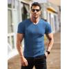 COOFANDY Men’s Muscle T Shirts Stretch Short Sleeve V Neck Bodybuilding Workout Tee Shirts Ribbed Knit Shirt(Blue)