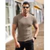 COOFANDY Men’s Muscle T Shirts Stretch Short Sleeve V Neck Bodybuilding Workout Tee Shirts Ribbed Knit Shirt(Dark Khaki)
