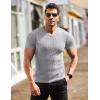 COOFANDY Men’s Muscle T Shirts Stretch Short Sleeve V Neck Bodybuilding Workout Tee Shirts Ribbed Knit Shirt(Grey)
