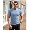 COOFANDY Men’s Muscle T Shirts Stretch Short Sleeve V Neck Bodybuilding Workout Tee Shirts Ribbed Knit Shirt(Light Blue)