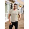 COOFANDY Men’s Muscle T Shirts Stretch Short Sleeve V Neck Bodybuilding Workout Tee Shirts Ribbed Knit Shirt(Light Khaki)