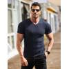 COOFANDY Men’s Muscle T Shirts Stretch Short Sleeve V Neck Bodybuilding Workout Tee Shirts Ribbed Knit Shirt(Navy Blue)