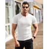 COOFANDY Men’s Muscle T Shirts Stretch Short Sleeve V Neck Bodybuilding Workout Tee Shirts Ribbed Knit Shirt(White/Black-2 Pack)