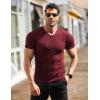 COOFANDY Men’s Muscle T Shirts Stretch Short Sleeve V Neck Bodybuilding Workout Tee Shirts Ribbed Knit Shirt(Wine Red)
