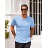 COOFANDY Mens Muscle T-Shirts V-Neck Slim Fit Workout Shirt Short Sleeve Longline Gym Athletic Tee Shirts(Light Blue)