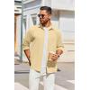 COOFANDY Men’s Overshirt Shacket Jacket Mens Textured Button Down Long Sleeve Shirts Fashion Jacket(Light Khaki)