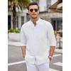 COOFANDY Men’s Oxford Shirts Long Sleeve Casual Button Down Shirts Band Collar Dress Shirt with Pocket(All White)