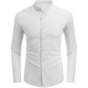 COOFANDY Men’s Oxford Shirts Long Sleeve Casual Button Down Shirts Band Collar Dress Shirt with Pocket(All White)