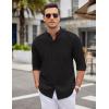 COOFANDY Men’s Oxford Shirts Long Sleeve Casual Button Down Shirts Band Collar Dress Shirt with Pocket(Black)