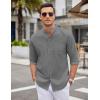 COOFANDY Men’s Oxford Shirts Long Sleeve Casual Button Down Shirts Band Collar Dress Shirt with Pocket(Dark Grey)