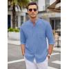 COOFANDY Men’s Oxford Shirts Long Sleeve Casual Button Down Shirts Band Collar Dress Shirt with Pocket(Denim Blue)