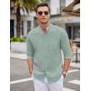 COOFANDY Men’s Oxford Shirts Long Sleeve Casual Button Down Shirts Band Collar Dress Shirt with Pocket(Green)