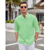 COOFANDY Men’s Oxford Shirts Long Sleeve Casual Button Down Shirts Band Collar Dress Shirt with Pocket(Light Green)
