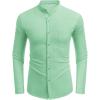 COOFANDY Men’s Oxford Shirts Long Sleeve Casual Button Down Shirts Band Collar Dress Shirt with Pocket(Light Green)