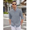 COOFANDY Men’s Oxford Shirts Long Sleeve Casual Button Down Shirts Band Collar Dress Shirt with Pocket(Light Grey)