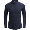 COOFANDY Men’s Oxford Shirts Long Sleeve Casual Button Down Shirts Band Collar Dress Shirt with Pocket(Navy Blue)
