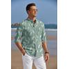 COOFANDY Men’s Oxford Shirts Long Sleeve Casual Button Down Shirts Band Collar Dress Shirt with Pocket(Palm Leaf Green)