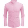 COOFANDY Men’s Oxford Shirts Long Sleeve Casual Button Down Shirts Band Collar Dress Shirt with Pocket(Pink)
